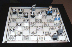 Blackwork embroidery chess board