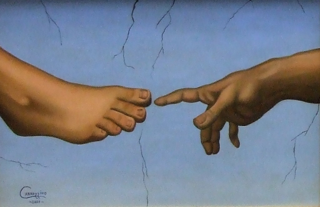 "Hand to Foot" by David Carrozziono, inspired by Michelangelo.