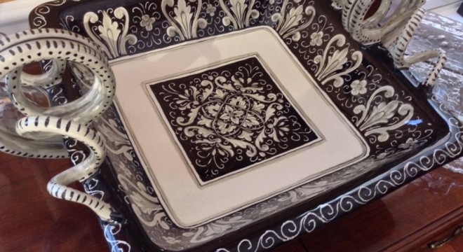 A hand-painted ceramic serving dish, purchased in Ravello, Italy.