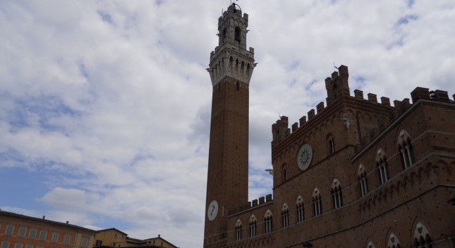 The Palazzo Pubblico at the Piazza del Campo in Siena, Italy.