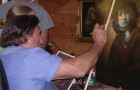 Artist Frank Covino working with a student during a workshop in his Vermont studio.